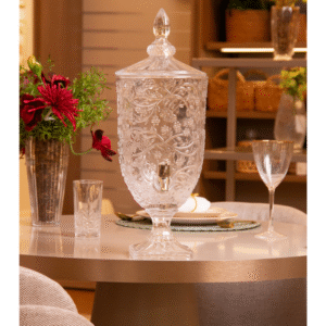 Suqueira de Cristal com Pé e Tampa 4,5L Wolff Daisy – Servir Sucos, Água e Drinks com Sofisticação