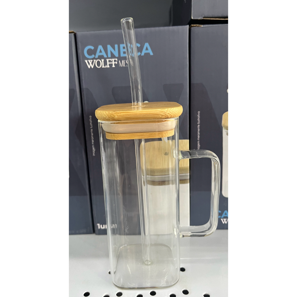 Caneca Corpo e Canudo de Vidro Borossilicato com Tampa de Bambu e Vedação 400ml - Wolff - Imagem 8