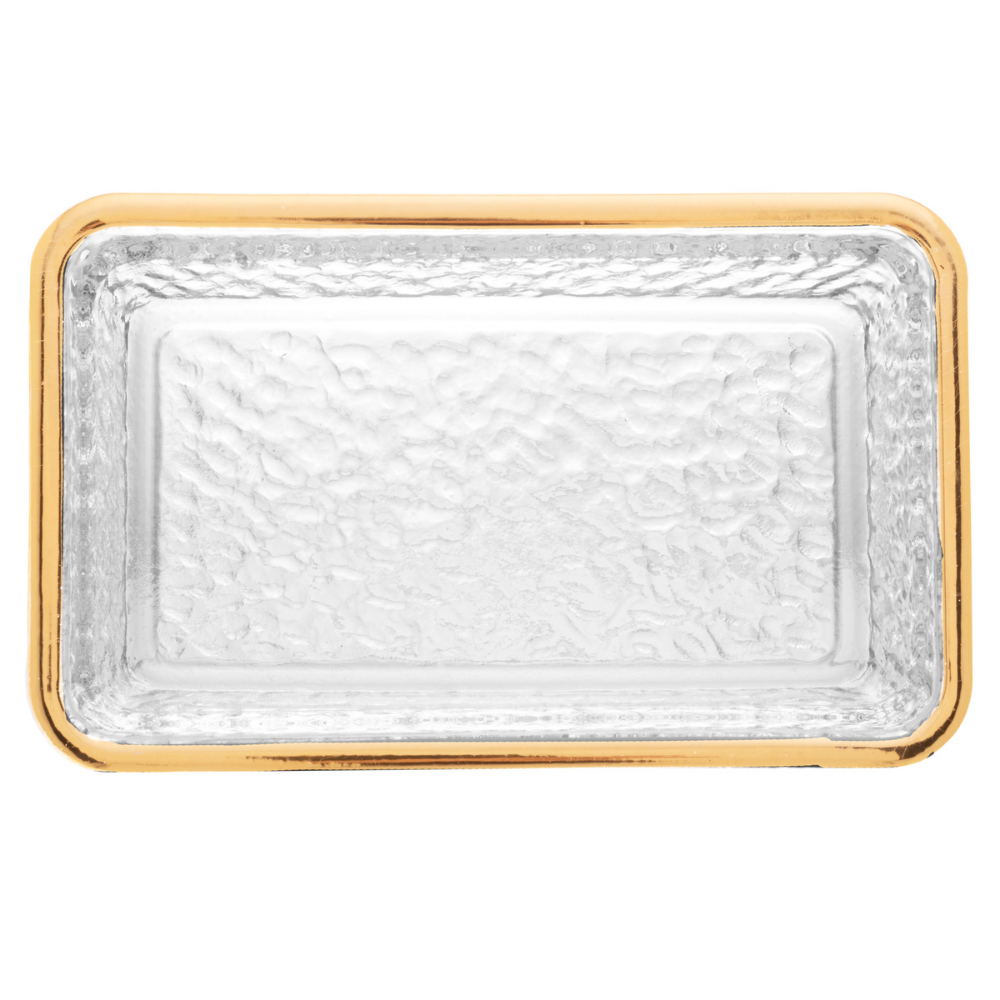 Manteigueira de Cristal Ecológico Martelado com Tampa e Fio de Ouro Petra 17cm x 10,5cm x 10cm Lyor - Imagem 5