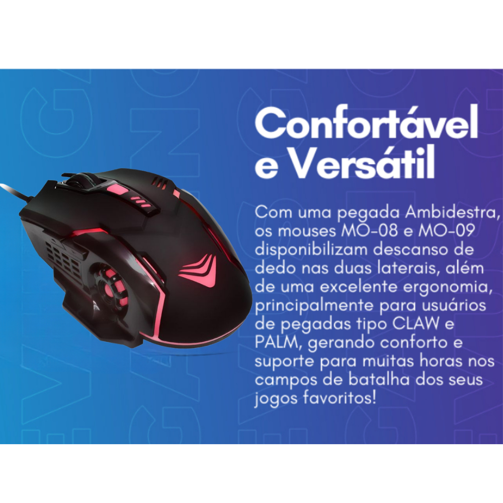 Mouse Gamer Evus Darkmaster MO-08 LED USB 2400 DPI 06 Botões de Alta Precisão Ergonômico Ambidestro - Imagem 4