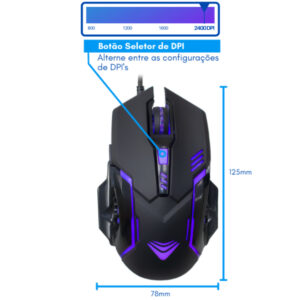 Mouse Gamer Evus Darkmaster MO-08 LED USB 2400 DPI 06 Botões de Alta Precisão Ergonômico Ambidestro
