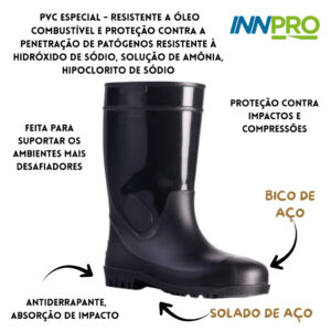 Bota Galocha PVC Bico e Palmilha de Aço Impermeável/Antiderrapente Trabalho Domestico e Profissional