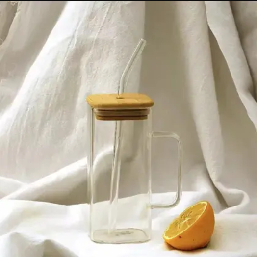 Caneca Corpo e Canudo de Vidro Borossilicato com Tampa de Bambu e Vedação 400ml - Wolff - Imagem 5