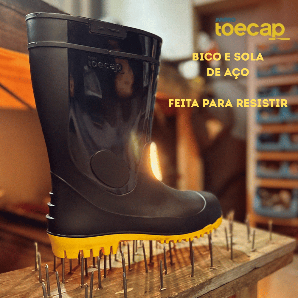 Bota Galocha PVC Bico e Palmilha de Aço Impermeável/Antiderrapente Trabalho Domestico e Profissional - Imagem 4