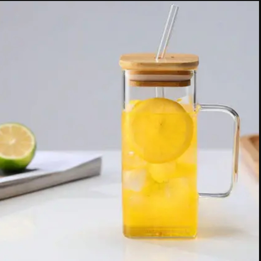 Caneca Corpo e Canudo de Vidro Borossilicato com Tampa de Bambu e Vedação 400ml - Wolff - Imagem 6