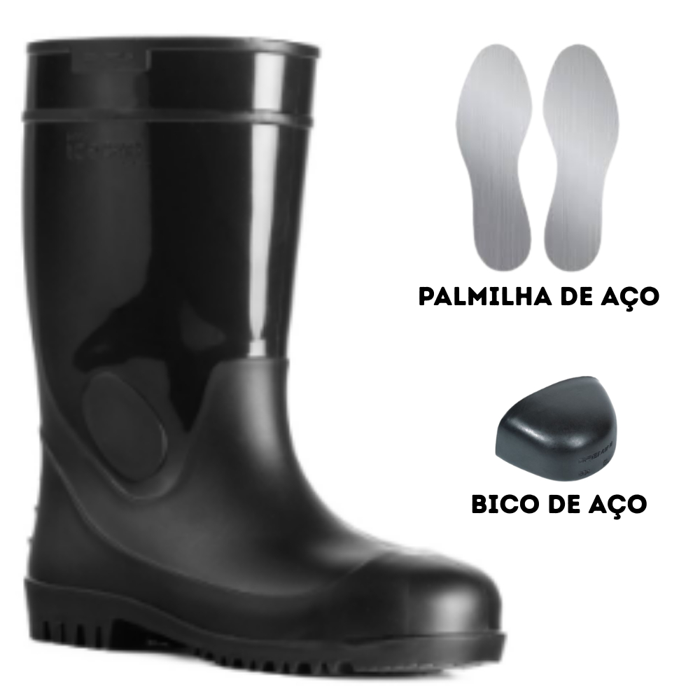 Bota Galocha PVC Bico e Palmilha de Aço Impermeável/Antiderrapente Trabalho Domestico e Profissional - Imagem 2