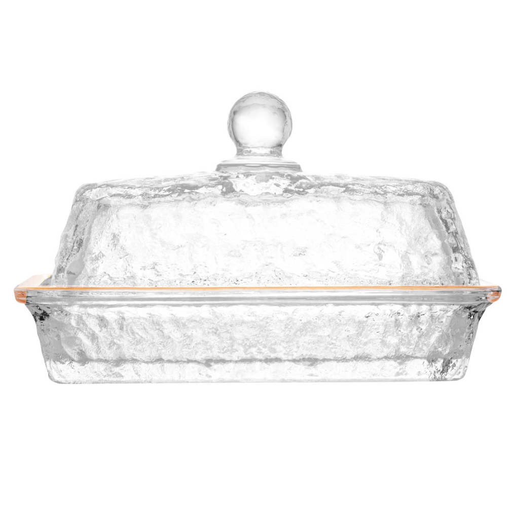 Manteigueira de Cristal Ecológico Martelado com Tampa e Fio de Ouro Petra 17cm x 10,5cm x 10cm Lyor - Imagem 7