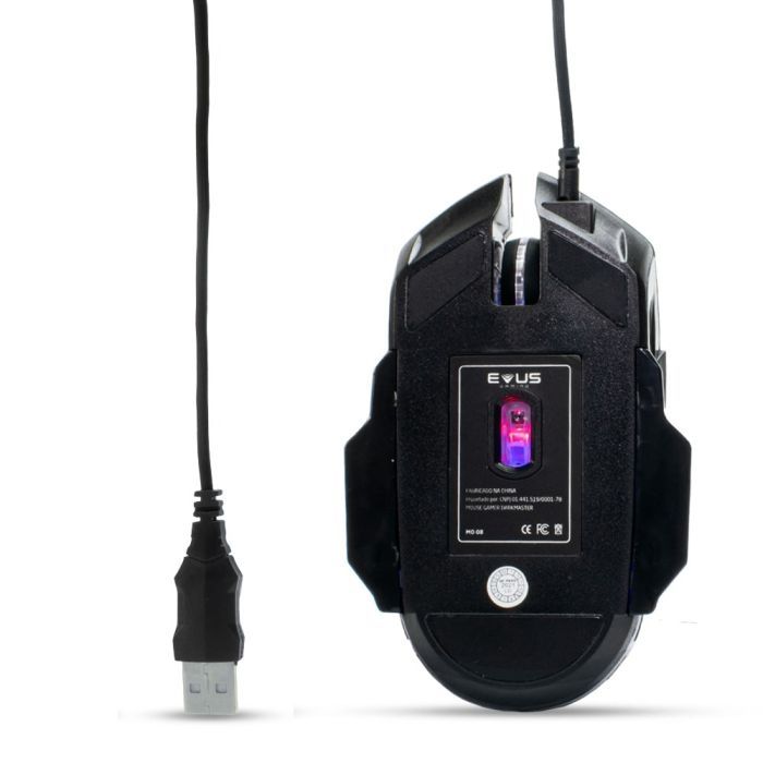 Mouse Gamer Evus Darkmaster MO-08 LED USB 2400 DPI 06 Botões de Alta Precisão Ergonômico Ambidestro - Imagem 6