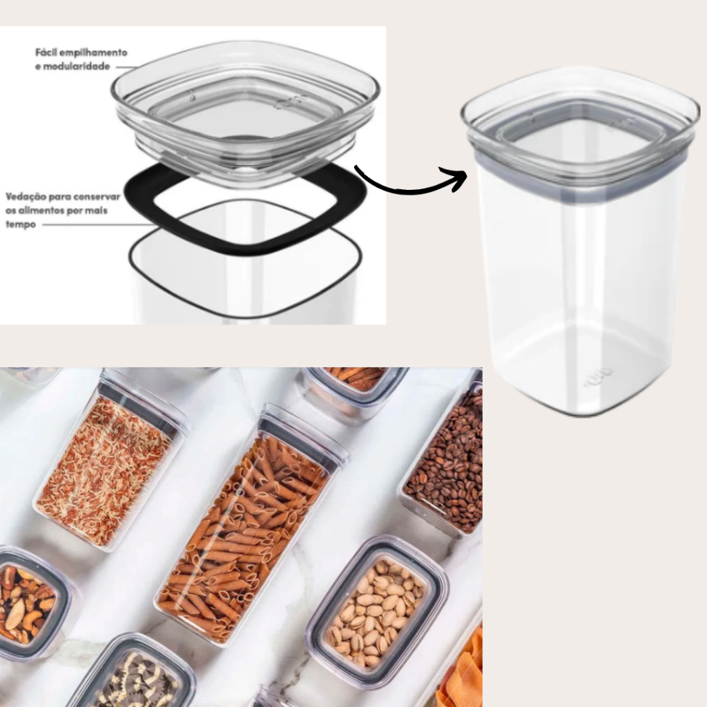 Pote Hermético de 1,5 Litros Organizador de Alimentos Empilhável com Vedação para Cozinha - Imagem 2