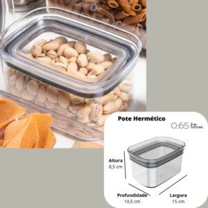 Pote hermético retangular 650ml Porta condimentos - para cozinha