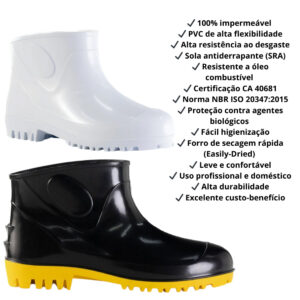 Bota Galocha PVC Branca ou Amarela Impermeável Antiderrapante CA 40681 uso Doméstico ou Profissional