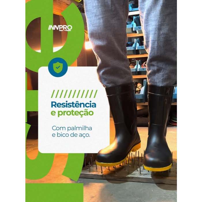 Bota Galocha PVC Bico e Palmilha de Aço Impermeável/Antiderrapente Trabalho Domestico e Profissional - Imagem 9